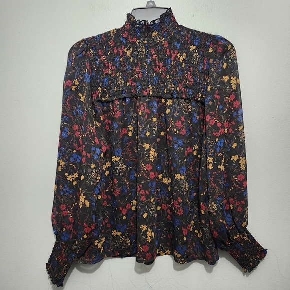 Laundry By Shelli Segal Tops - Laundry By Shelli Segal Floral Smocked Blouse - Black, Red, Blue, Yellow Size S